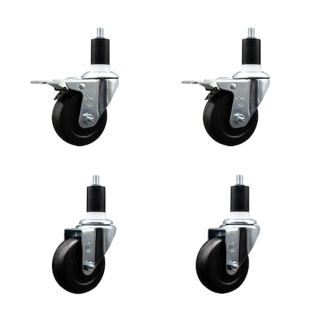 Service Caster 3.5'' Soft Rubber Swivel 1-1/2'' Expanding Stem Caster Set 2 Total Lock Brakes, 4PK SCC-EXTTL20S3514-SRS-2-S-2-112